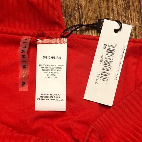 Vitamin A Sienna High Waist Ribbed Swim Bottom in Red Size Small / 6 - Picture 8 of 8